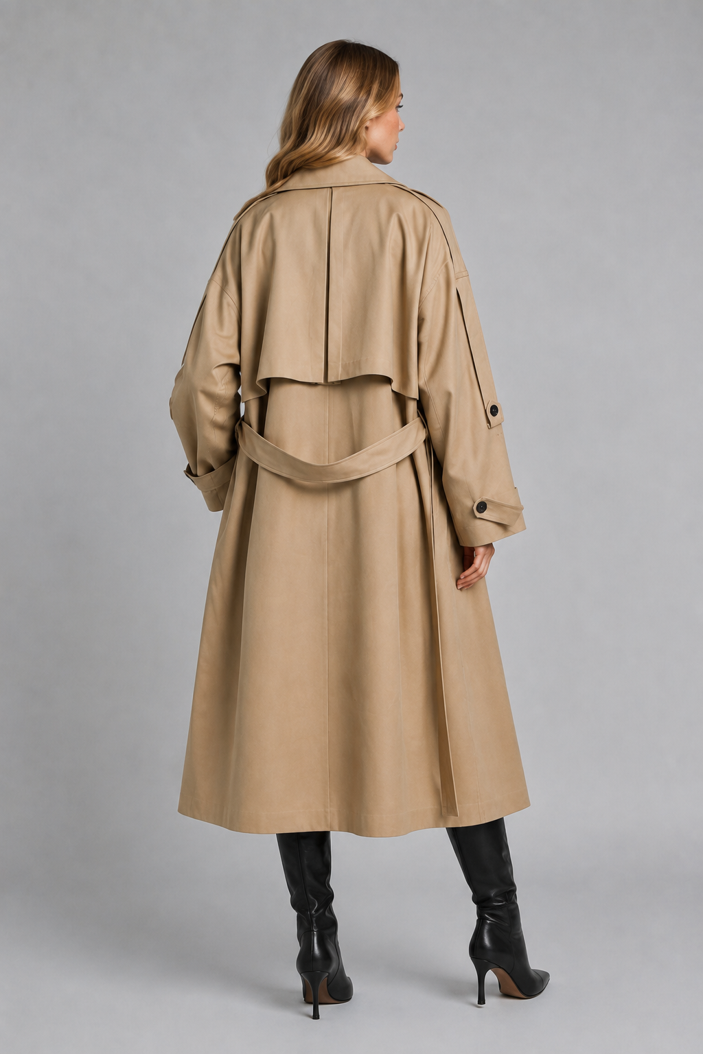 Abbra kadın oversize astarlı trençkot camel - 3. görsel