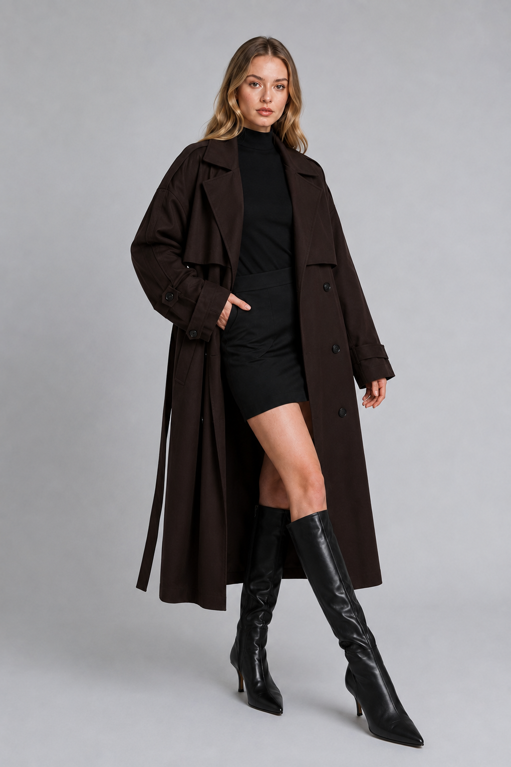 Abbra kadın oversize astarlı trençkot kahve - 2. görsel