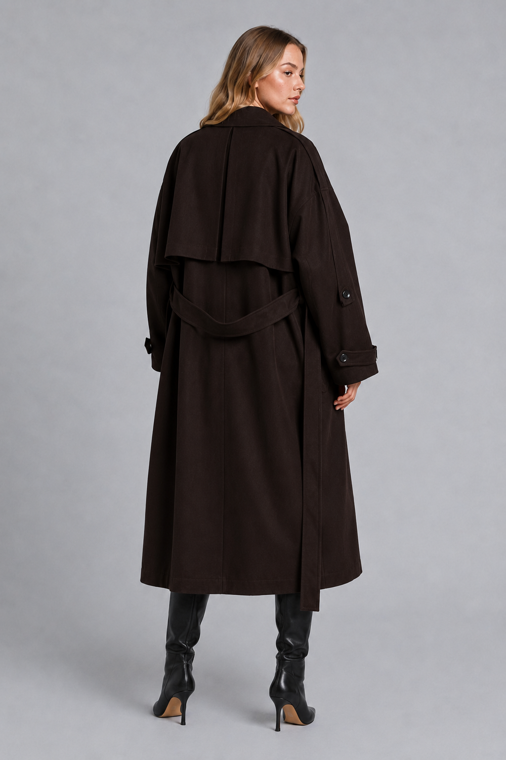 Abbra kadın oversize astarlı trençkot kahve - 3. görsel