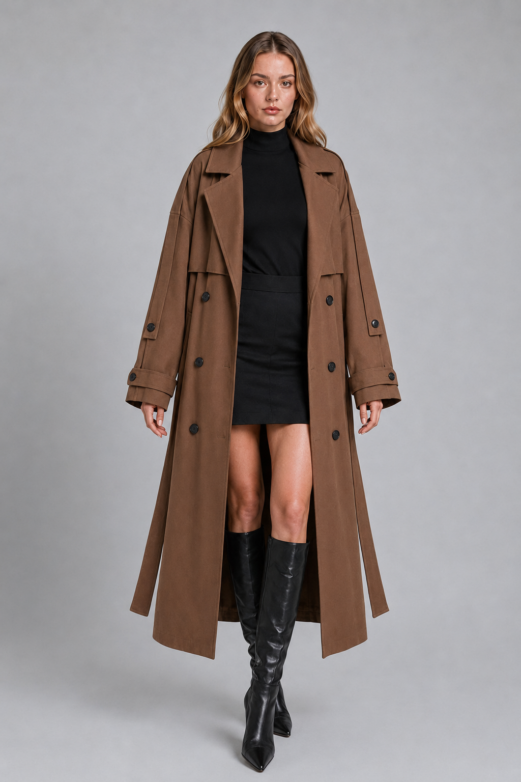 Abbra kadın oversize astarlı trençkot moka - 2. görsel