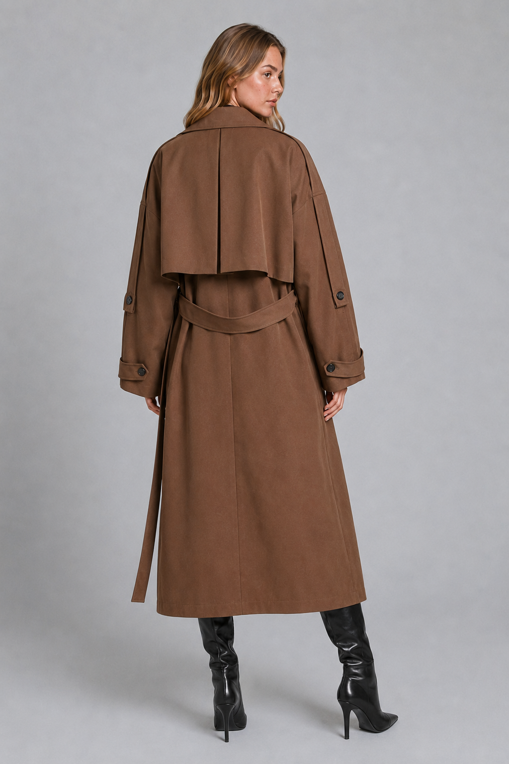 Abbra kadın oversize astarlı trençkot moka - 3. görsel