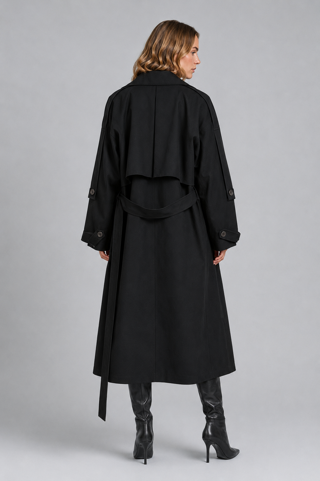 Abbra kadın oversize astarlı trençkot siyah - 3. görsel