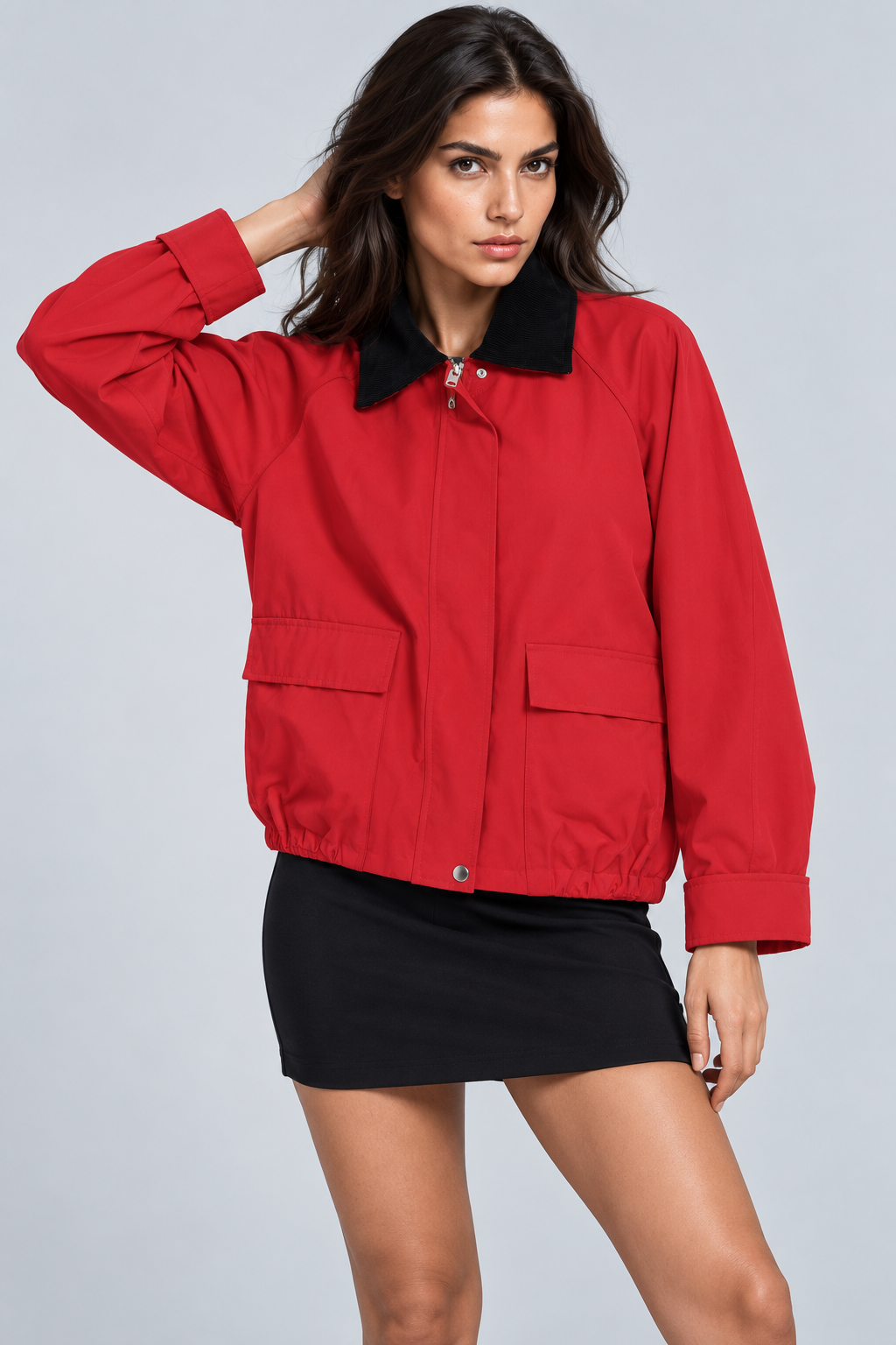 Abbra kadın reglan kol mont - kırmızı