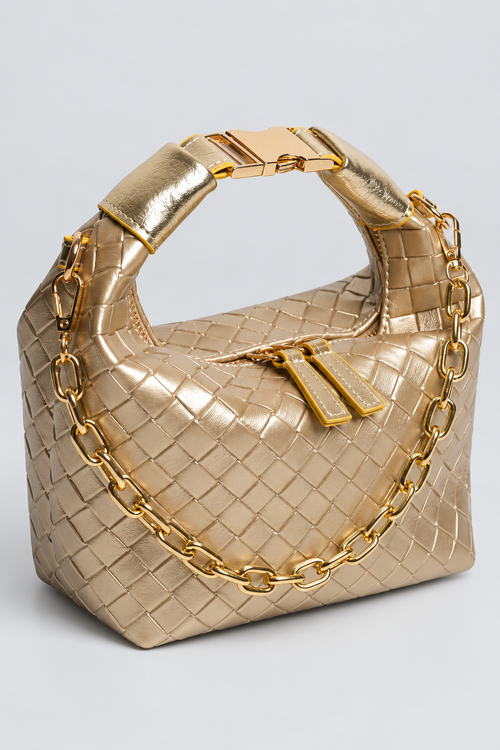 Abbra kadın vegan deri desenli klips tokalı el omuz çantası - gold