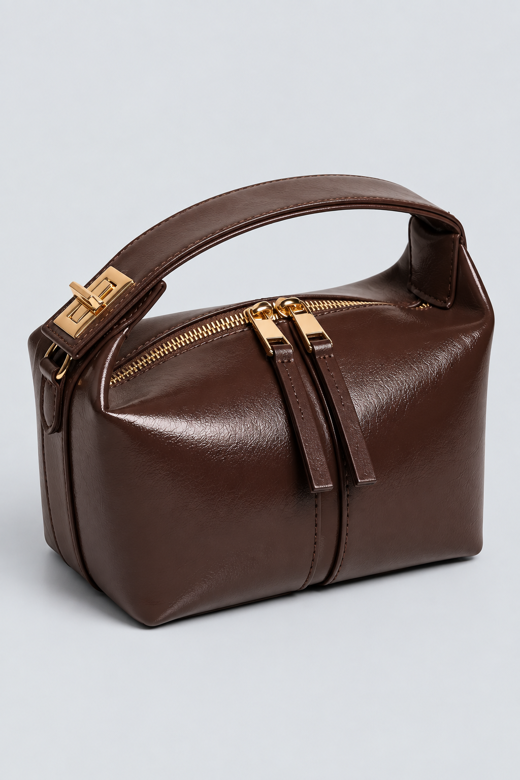 Abbra kadın vegan deri astarlı tokalı el omuz çantası - kahve