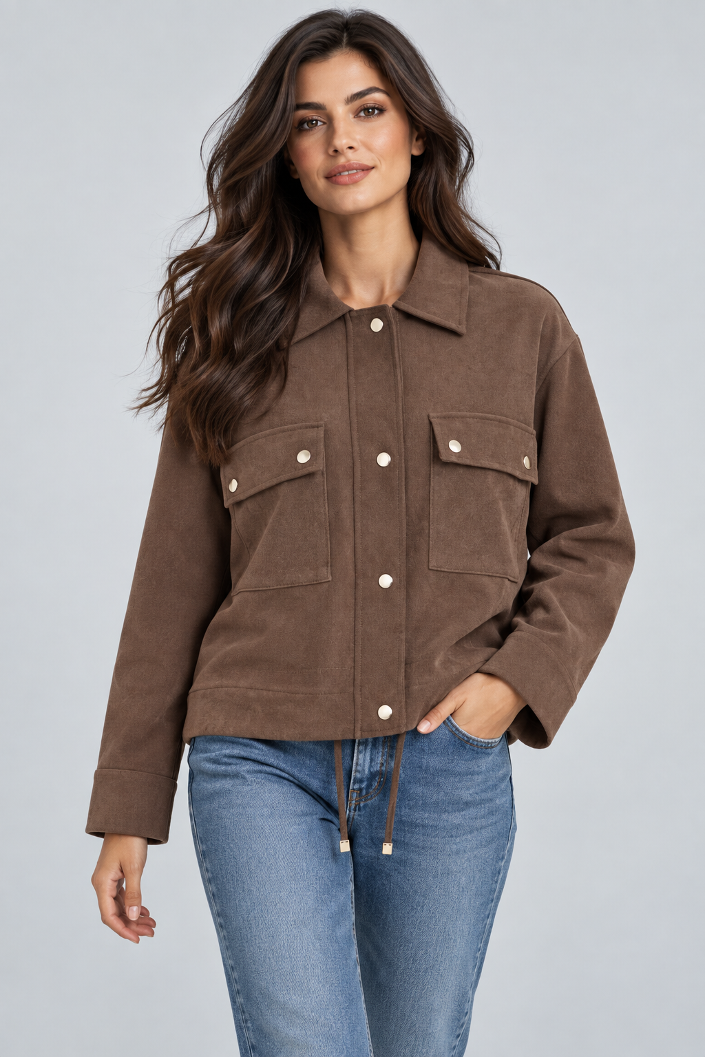 Abbra kadın çıtçıtlı ceket vizon - 3. görsel