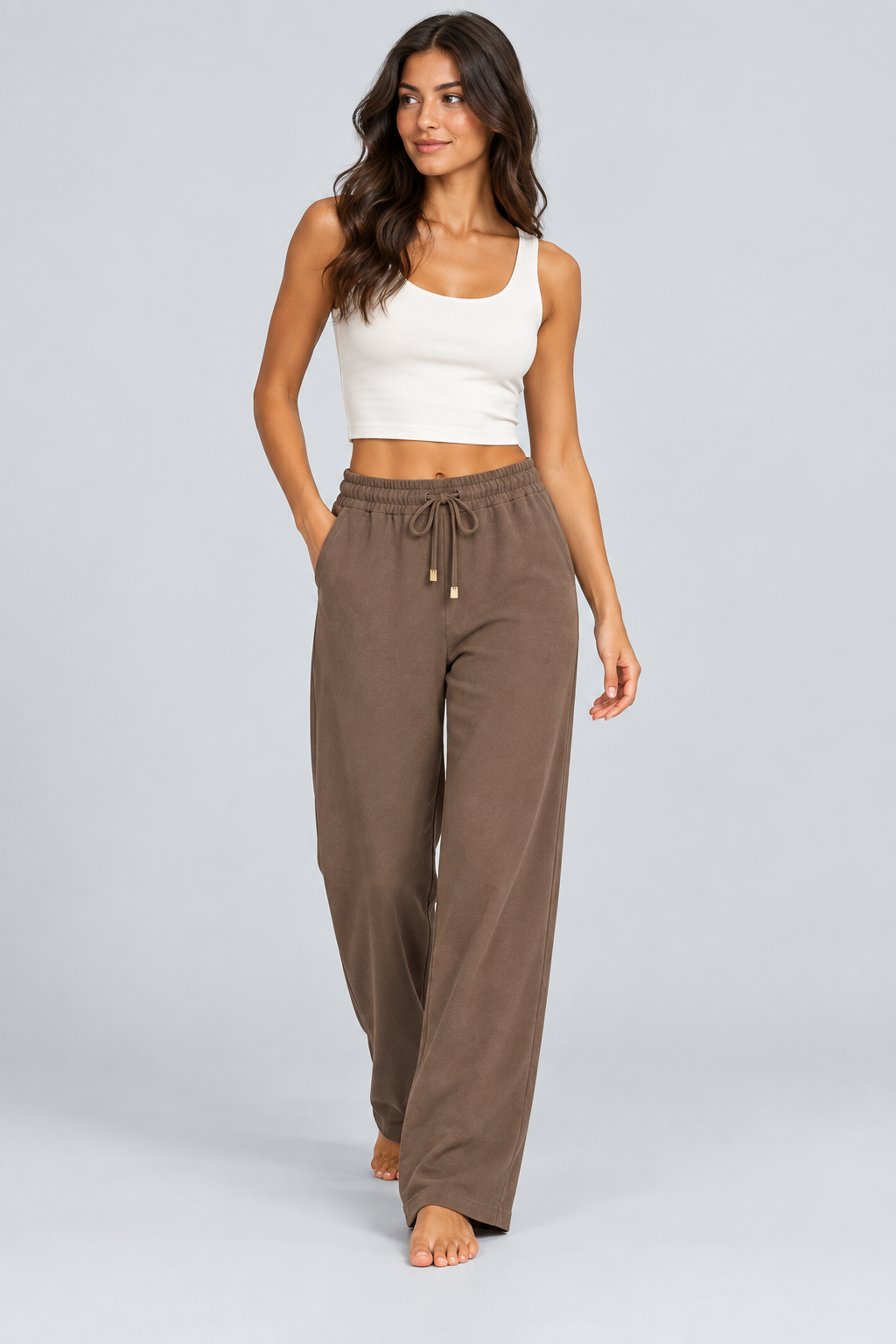 Abbra kadın beli lastikli pantolon - vizon