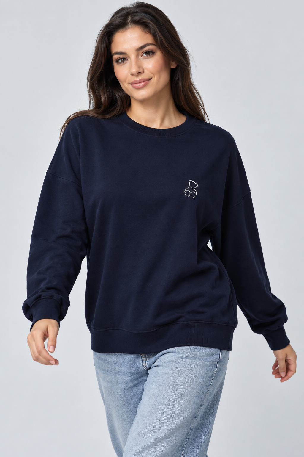 Abbra kadın %100 pamuk salaş sweatshirt lacivert - 2. görsel