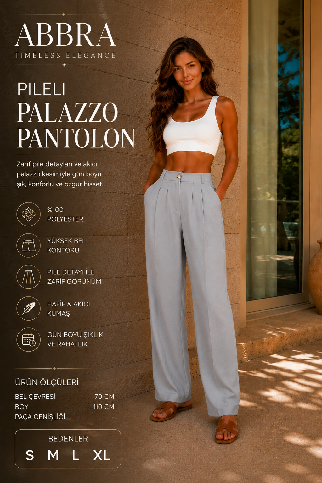 Abbra Kadın Pileli Palazzo Pantolon