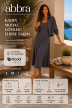 Abbra Kadın Modal Gömlek Elbise Takım